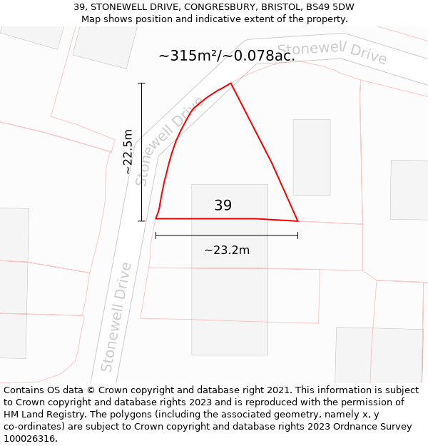 39, STONEWELL DRIVE, CONGRESBURY, BRISTOL, BS49 5DW: Plot and title map