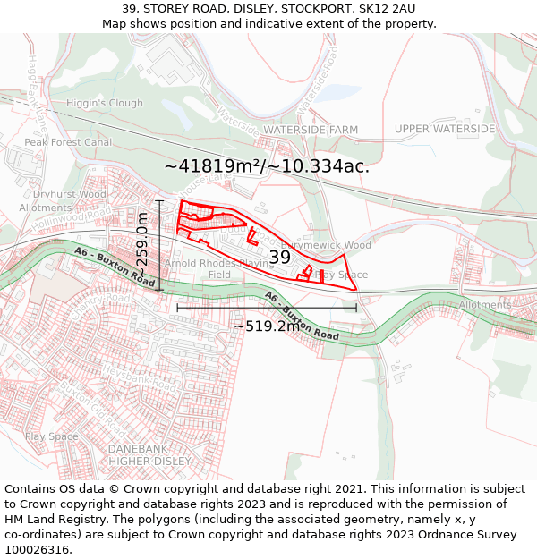 39, STOREY ROAD, DISLEY, STOCKPORT, SK12 2AU: Plot and title map