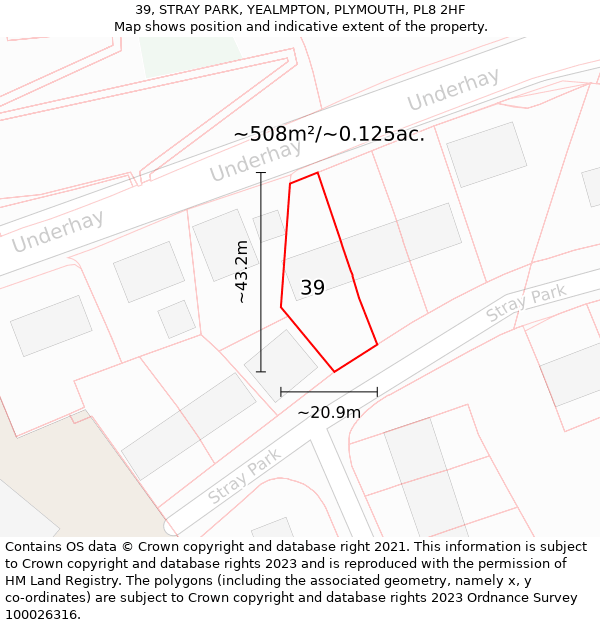 39, STRAY PARK, YEALMPTON, PLYMOUTH, PL8 2HF: Plot and title map