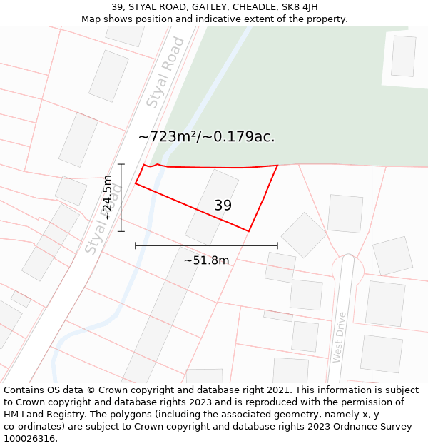 39, STYAL ROAD, GATLEY, CHEADLE, SK8 4JH: Plot and title map