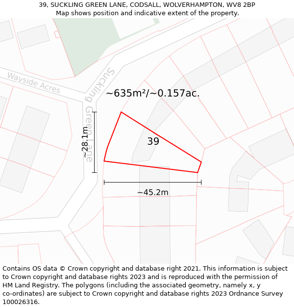 39, SUCKLING GREEN LANE, CODSALL, WOLVERHAMPTON, WV8 2BP: Plot and title map