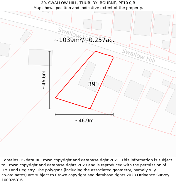 39, SWALLOW HILL, THURLBY, BOURNE, PE10 0JB: Plot and title map