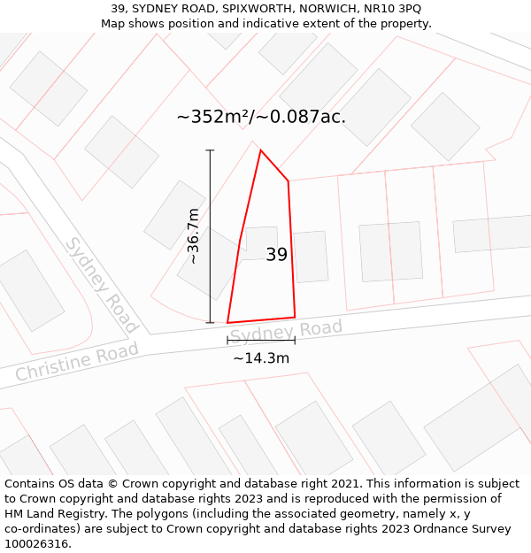 39, SYDNEY ROAD, SPIXWORTH, NORWICH, NR10 3PQ: Plot and title map