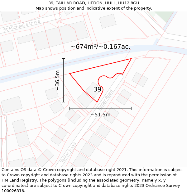 39, TAILLAR ROAD, HEDON, HULL, HU12 8GU: Plot and title map