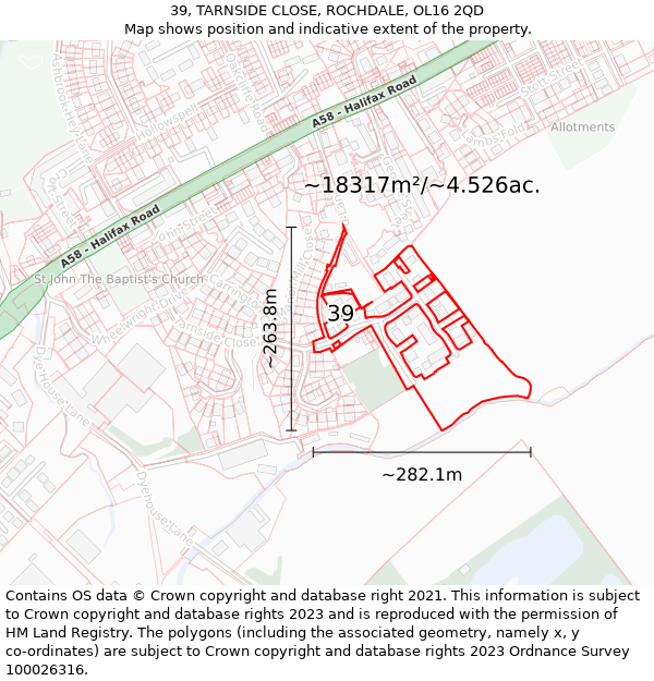 39, TARNSIDE CLOSE, ROCHDALE, OL16 2QD: Plot and title map