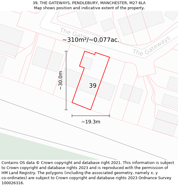 39, THE GATEWAYS, PENDLEBURY, MANCHESTER, M27 6LA: Plot and title map