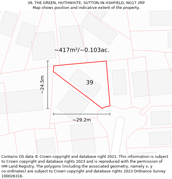 39, THE GREEN, HUTHWAITE, SUTTON-IN-ASHFIELD, NG17 2RP: Plot and title map