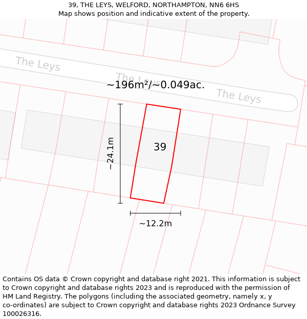 39, THE LEYS, WELFORD, NORTHAMPTON, NN6 6HS: Plot and title map