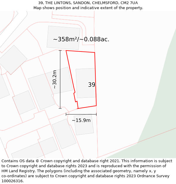 39, THE LINTONS, SANDON, CHELMSFORD, CM2 7UA: Plot and title map