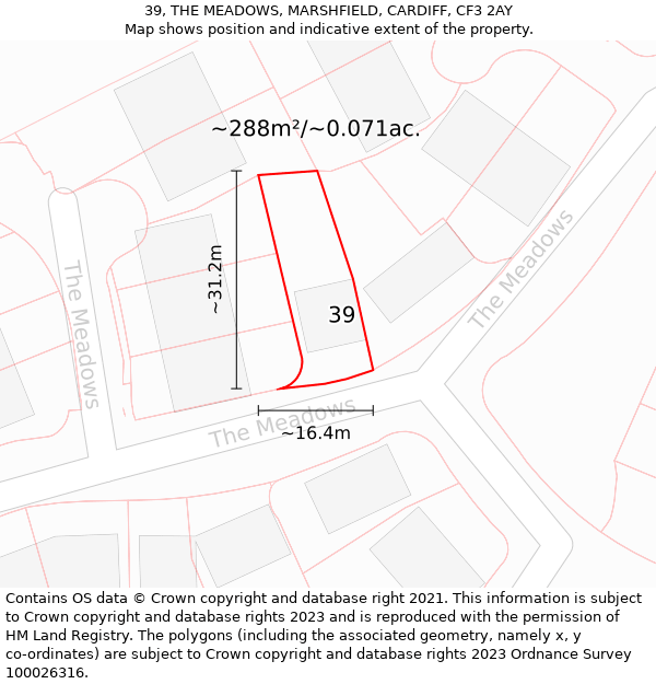 39, THE MEADOWS, MARSHFIELD, CARDIFF, CF3 2AY: Plot and title map