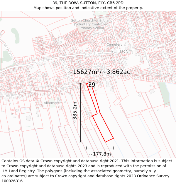 39, THE ROW, SUTTON, ELY, CB6 2PD: Plot and title map