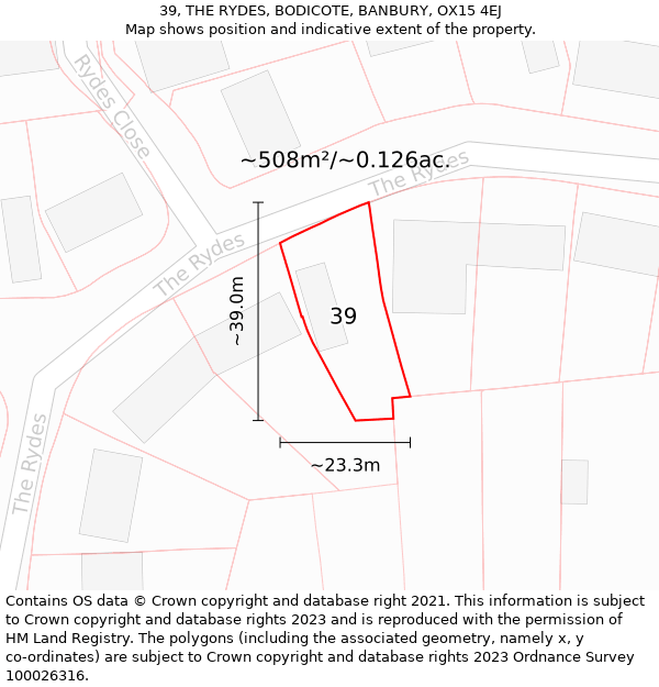 39, THE RYDES, BODICOTE, BANBURY, OX15 4EJ: Plot and title map