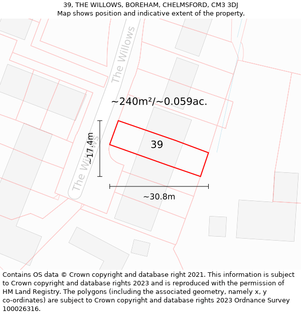 39, THE WILLOWS, BOREHAM, CHELMSFORD, CM3 3DJ: Plot and title map