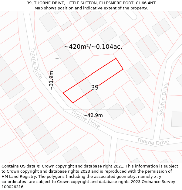 39, THORNE DRIVE, LITTLE SUTTON, ELLESMERE PORT, CH66 4NT: Plot and title map