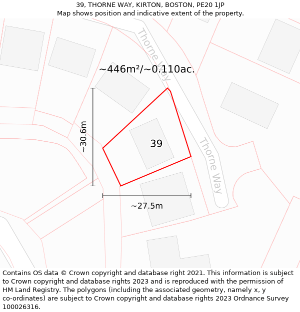 39, THORNE WAY, KIRTON, BOSTON, PE20 1JP: Plot and title map