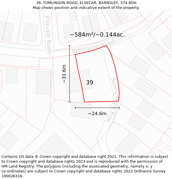 39, TOMLINSON ROAD, ELSECAR, BARNSLEY, S74 8DH: Plot and title map