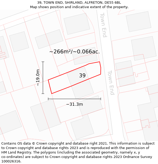 39, TOWN END, SHIRLAND, ALFRETON, DE55 6BL: Plot and title map