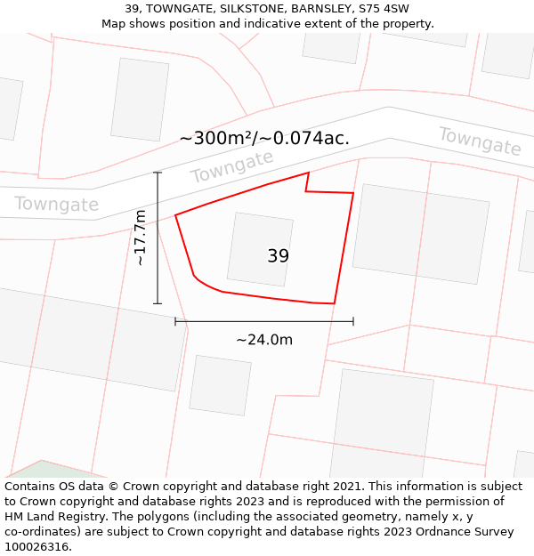 39, TOWNGATE, SILKSTONE, BARNSLEY, S75 4SW: Plot and title map