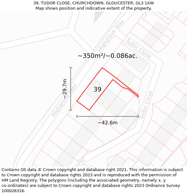 39, TUDOR CLOSE, CHURCHDOWN, GLOUCESTER, GL3 1AW: Plot and title map