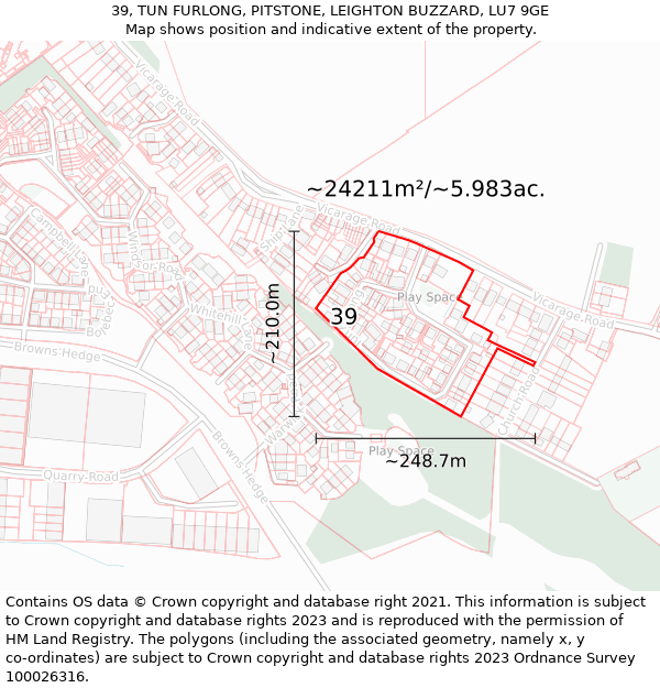 39, TUN FURLONG, PITSTONE, LEIGHTON BUZZARD, LU7 9GE: Plot and title map