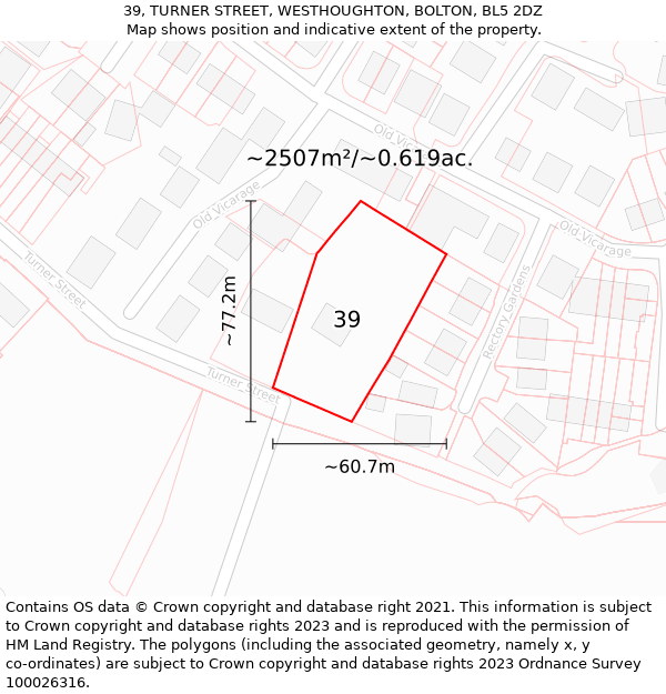 39, TURNER STREET, WESTHOUGHTON, BOLTON, BL5 2DZ: Plot and title map