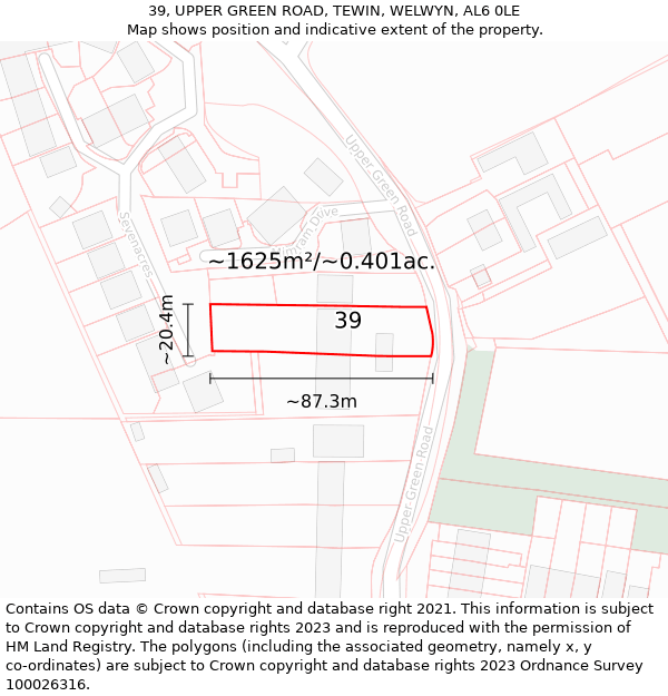 39, UPPER GREEN ROAD, TEWIN, WELWYN, AL6 0LE: Plot and title map