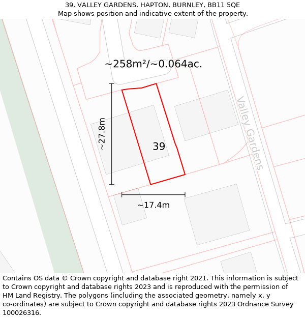 39, VALLEY GARDENS, HAPTON, BURNLEY, BB11 5QE: Plot and title map