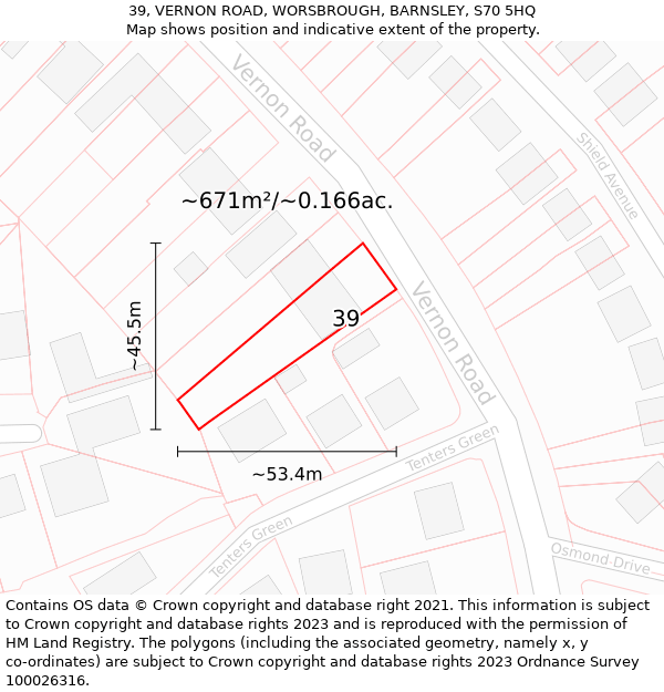 39, VERNON ROAD, WORSBROUGH, BARNSLEY, S70 5HQ: Plot and title map