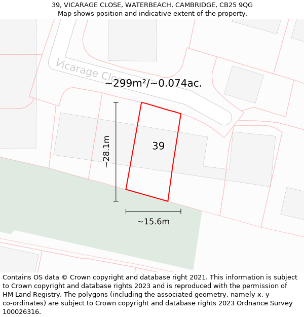 39, VICARAGE CLOSE, WATERBEACH, CAMBRIDGE, CB25 9QG: Plot and title map