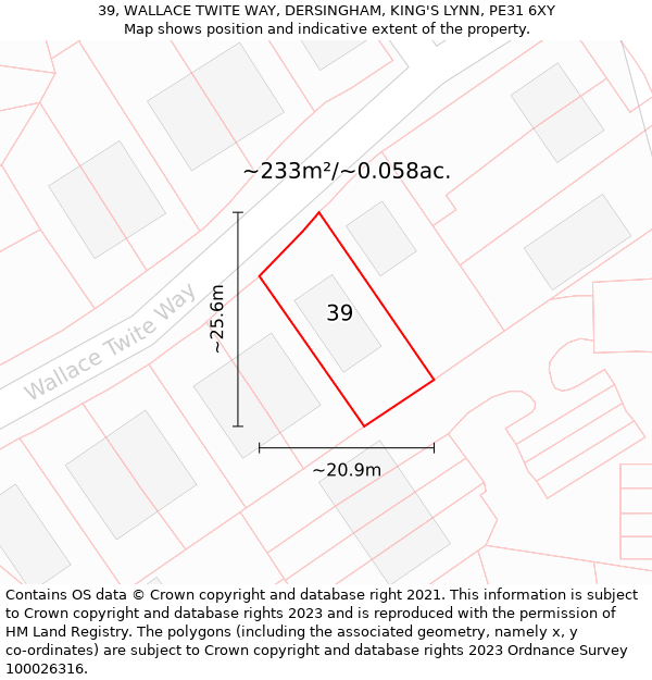 39, WALLACE TWITE WAY, DERSINGHAM, KING'S LYNN, PE31 6XY: Plot and title map