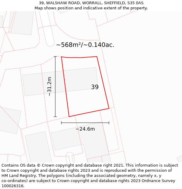 39, WALSHAW ROAD, WORRALL, SHEFFIELD, S35 0AS: Plot and title map