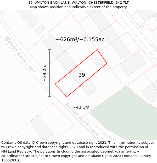 39, WALTON BACK LANE, WALTON, CHESTERFIELD, S42 7LT: Plot and title map