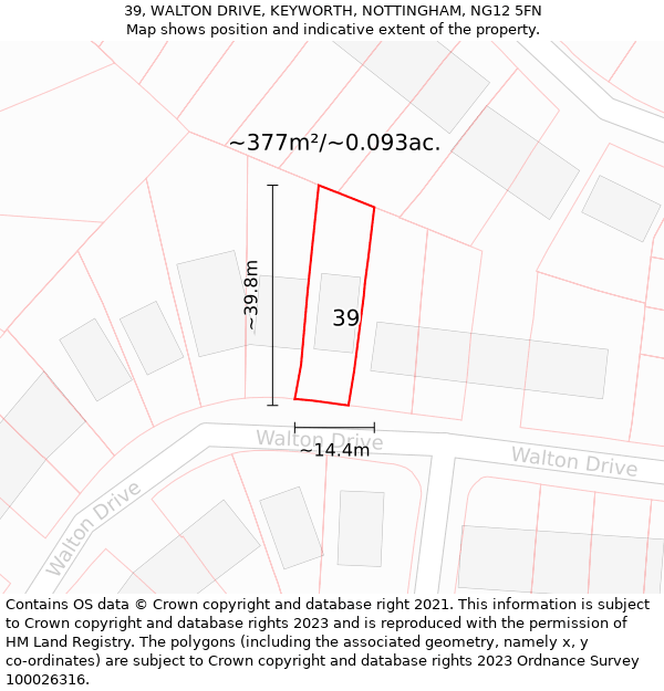 39, WALTON DRIVE, KEYWORTH, NOTTINGHAM, NG12 5FN: Plot and title map