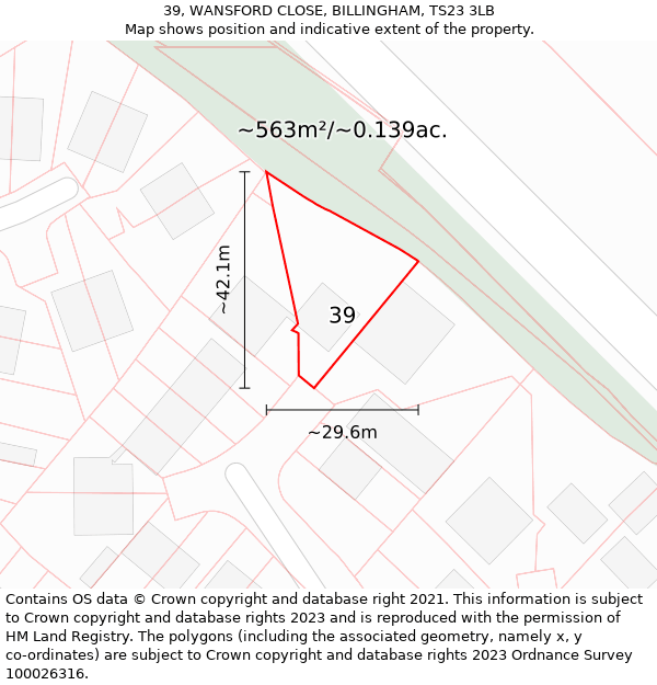 39, WANSFORD CLOSE, BILLINGHAM, TS23 3LB: Plot and title map