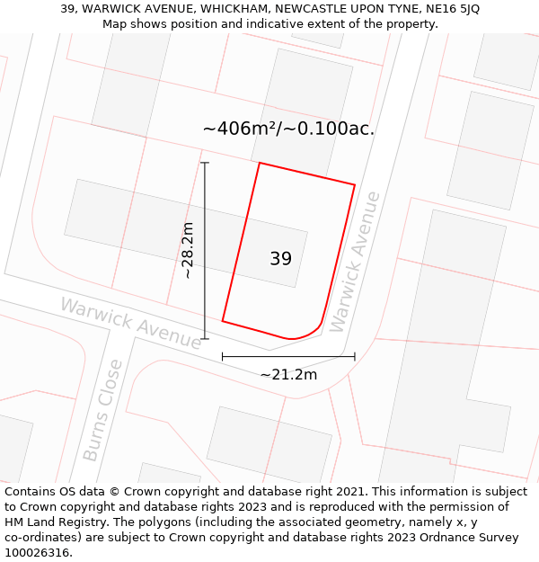 39, WARWICK AVENUE, WHICKHAM, NEWCASTLE UPON TYNE, NE16 5JQ: Plot and title map