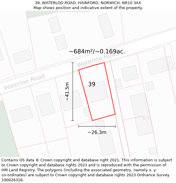 39, WATERLOO ROAD, HAINFORD, NORWICH, NR10 3AX: Plot and title map