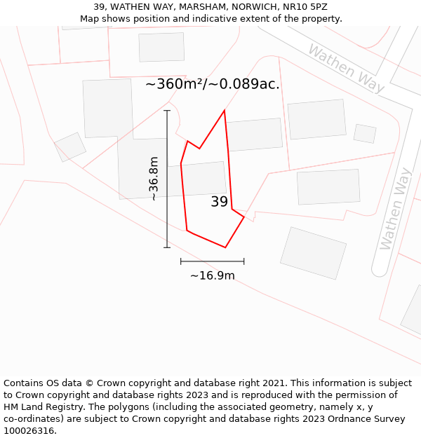 39, WATHEN WAY, MARSHAM, NORWICH, NR10 5PZ: Plot and title map