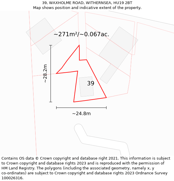 39, WAXHOLME ROAD, WITHERNSEA, HU19 2BT: Plot and title map