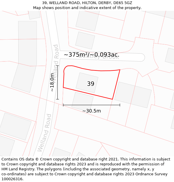 39, WELLAND ROAD, HILTON, DERBY, DE65 5GZ: Plot and title map