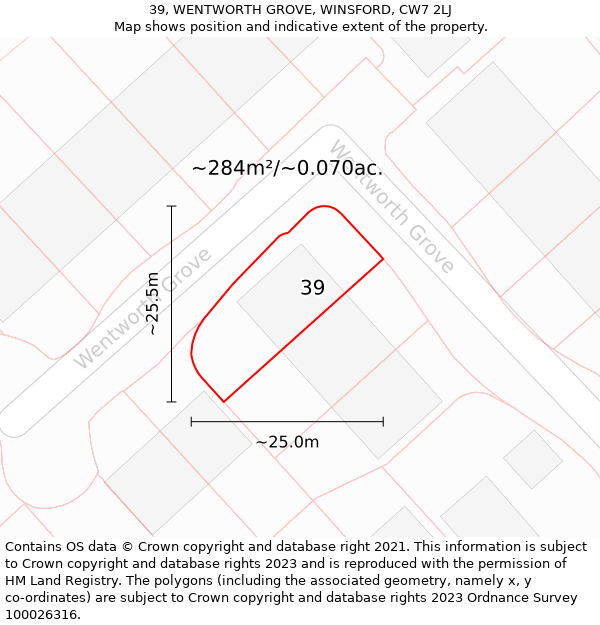 39, WENTWORTH GROVE, WINSFORD, CW7 2LJ: Plot and title map