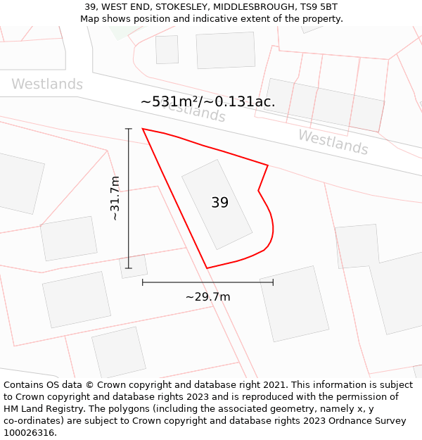 39, WEST END, STOKESLEY, MIDDLESBROUGH, TS9 5BT: Plot and title map