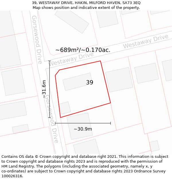 39, WESTAWAY DRIVE, HAKIN, MILFORD HAVEN, SA73 3EQ: Plot and title map