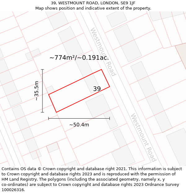 39, WESTMOUNT ROAD, LONDON, SE9 1JF: Plot and title map