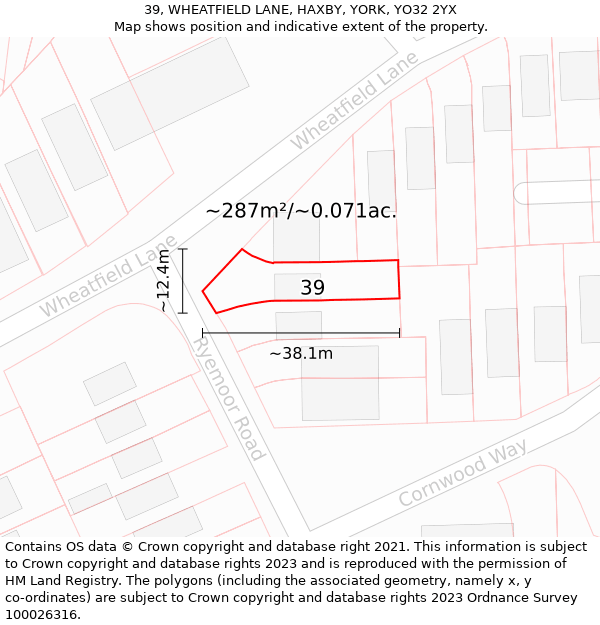 39, WHEATFIELD LANE, HAXBY, YORK, YO32 2YX: Plot and title map