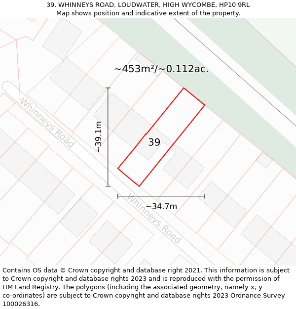 39, WHINNEYS ROAD, LOUDWATER, HIGH WYCOMBE, HP10 9RL: Plot and title map