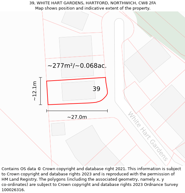 39, WHITE HART GARDENS, HARTFORD, NORTHWICH, CW8 2FA: Plot and title map