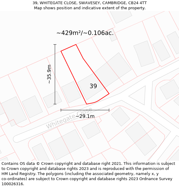 39, WHITEGATE CLOSE, SWAVESEY, CAMBRIDGE, CB24 4TT: Plot and title map