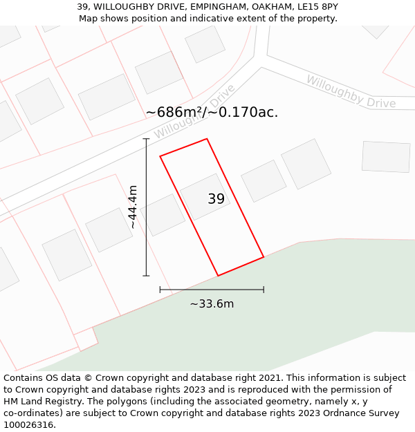 39, WILLOUGHBY DRIVE, EMPINGHAM, OAKHAM, LE15 8PY: Plot and title map