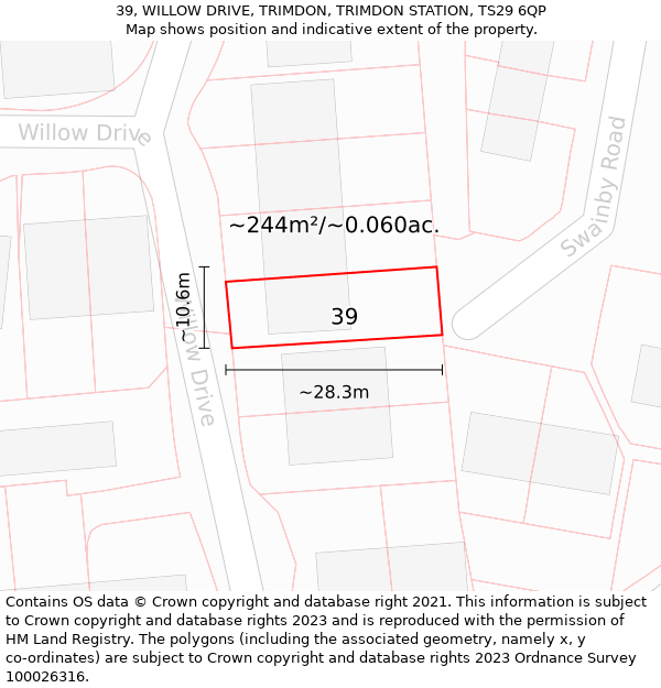 39, WILLOW DRIVE, TRIMDON, TRIMDON STATION, TS29 6QP: Plot and title map