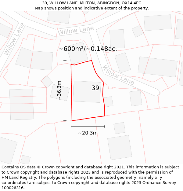 39, WILLOW LANE, MILTON, ABINGDON, OX14 4EG: Plot and title map